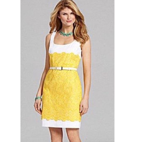 ANTONIO MELANI Dresses & Skirts - Antonio Melani Yellow and White Eyelet Summer Dress. Size 12 MSRP $169.00